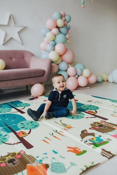 Дитячий двосторонній розвиваючий  складний термокилимок для повзання POPPET "Весела жирафа та Загадковий ліс", 200х180x1 см PP009-200 фото