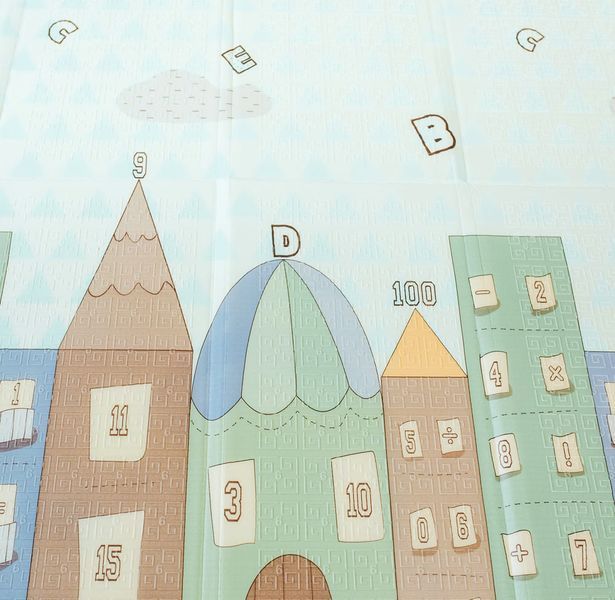 Дитячий двосторонній розвиваючий  складний термокилимок для повзання POPPET "Сплячі малюки та Чарівне місто", 150х180x1 см PP011-150 фото