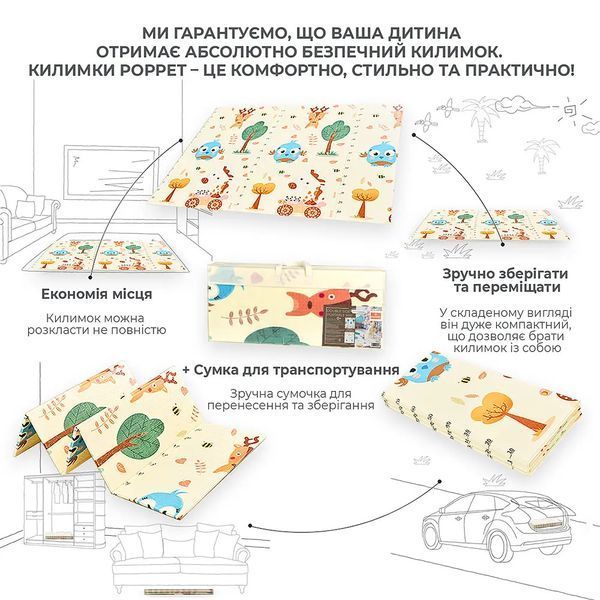 Дитячий двосторонній розвиваючий складний термокилимок для повзання POPPE "Грайливі кошенята та Класики", 150х180x1 см PP041-150 фото