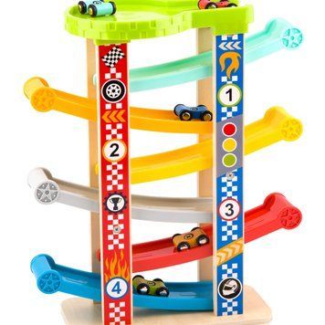 Деревянная игрушка Автотрек-горка Tooky Toy "Sliding Tower Big" 6 машинок TY840 фото