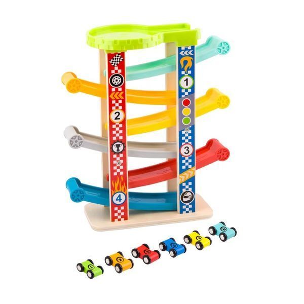 Дерев'яна іграшка Автотрек-гірка Tooky Toy "Sliding Tower Big" 6 машинок TY840 фото