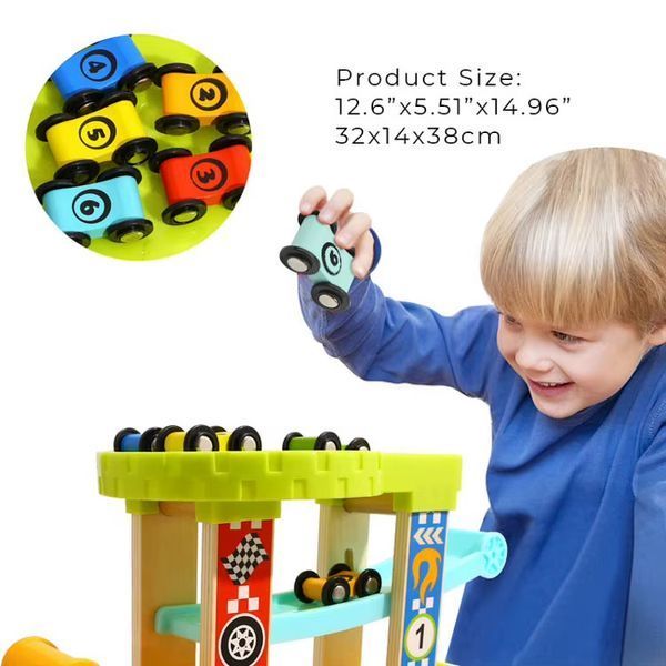 Дерев'яна іграшка Автотрек-гірка Tooky Toy "Sliding Tower Big" 6 машинок TY840 фото