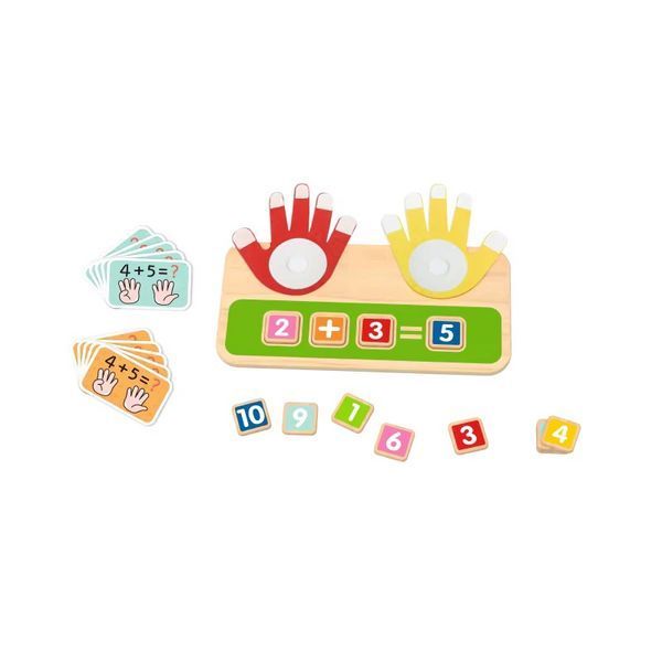 Деревянная математическая игра-сортер Tooky Toy "Счет на пальчиках" с карточками и цифрами  TP522 фото