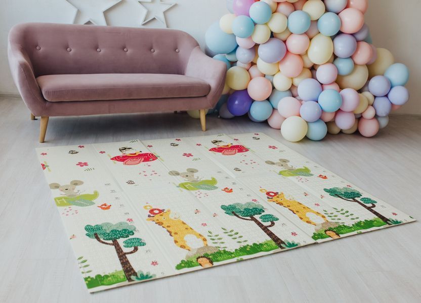 Дитячий двосторонній розвиваючий складний термокилимок для повзання POPPET "Транспорт та Зоольотчики", 200х180x1 см см PP005-200 фото