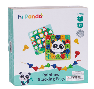 Деревянная игра-сортер Tooky Toy Hi Pando "Радужные столбики и шнуровка" HP018 фото